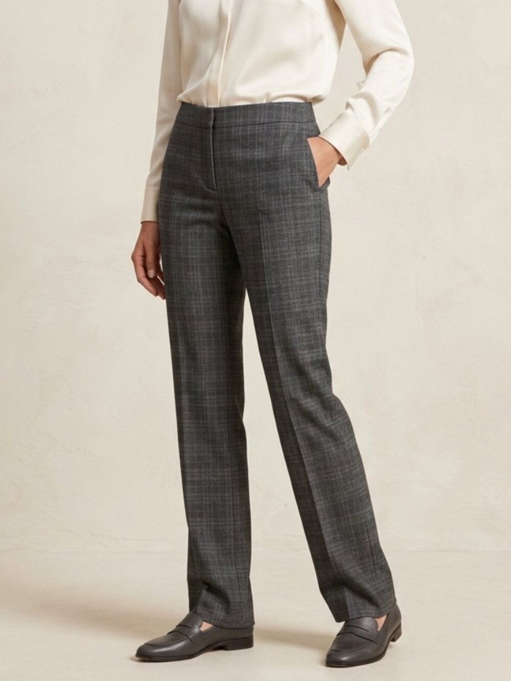 Banana Republic Gray Plaid Stretch Trousers Dress Pants